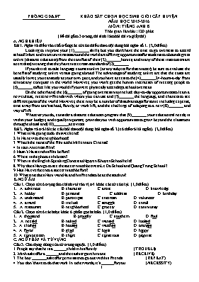 Đề khảo sát học sinh giỏi cấp huyện môn Tiếng Anh 8 - Năm học 2015-2016 (Có đáp án)
